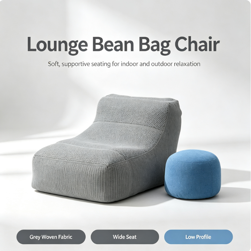 Lounge Bean Bag Chair | Woven Fabric Lounge Sofa with Tilted Backrest & Wide Seat for Casual Relaxation